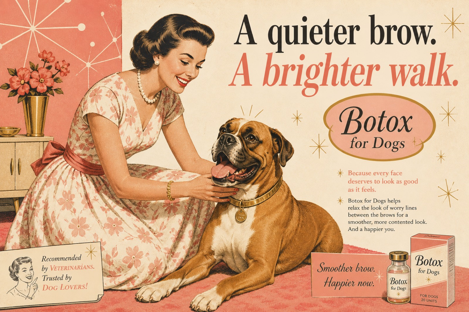 1950s advertisement: A quieter brow. A brighter walk.