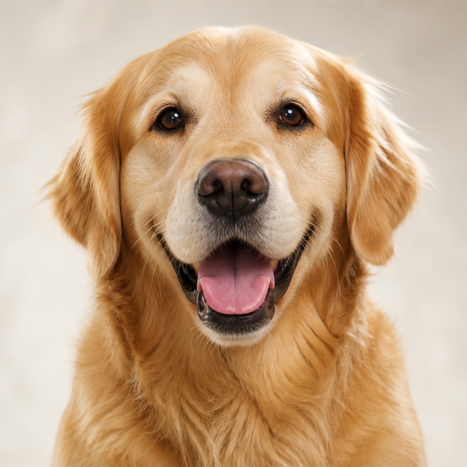 The same golden retriever looking joyful and relaxed